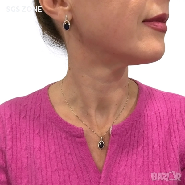 СРЕБЪРНИ ОБЕЦИ СЪС САПФИР 925, снимка 1