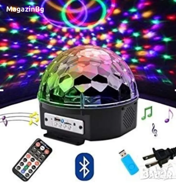 LED Диско топка MP3 плейър с дистанционно и Bluetooth управлениe

, снимка 1