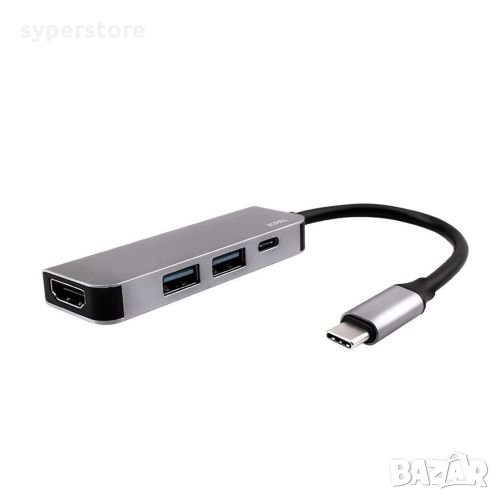 Преходник от TypeC към HDMI Digital One SP01143 към HDMI + USB3.0-2+Type C 4in1 Метален Разклонител, снимка 1