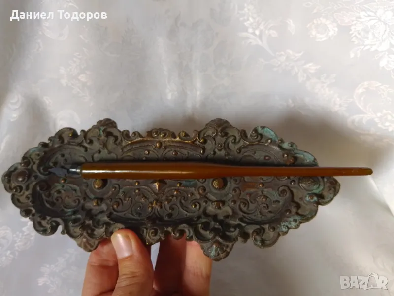 Стара Медна Мастилница и Перодръжка, снимка 1