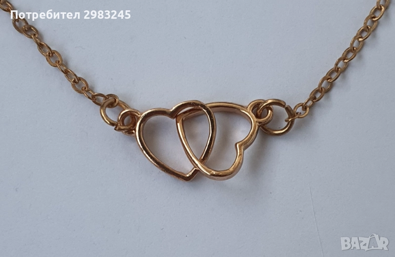 Златисто колие "Вплетени сърца", снимка 1