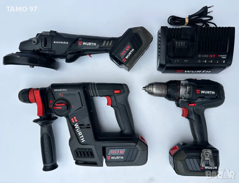 Wurth M-Cube Безчетков сет от акумулаторен перфоратор, ъглошлайф и винтоверт, снимка 1