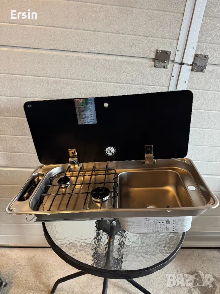 Комбинация готварска печка-мивка със стъклен капак  CAN (неръждаема стомана) (Чисто нов) , снимка 1