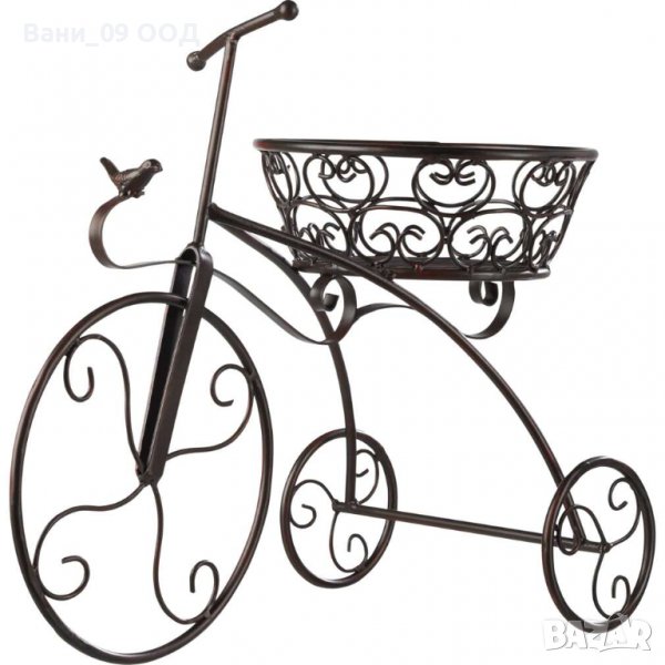 Метален цветарник "Велосипед с птичка" в цвят антично кафяво , снимка 1