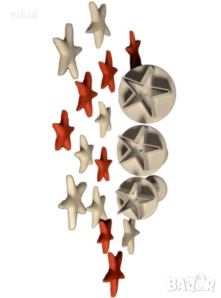 3 размера средни звезда звезди звездички резци с бутало пластмасови форми за фондан тесто сладки , снимка 1