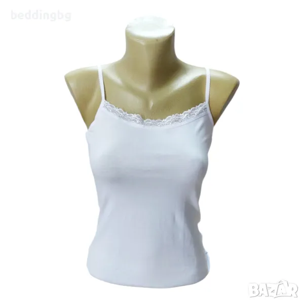 Дамски бял потник ИВОН с тънка презрамка и дантела | Размери S-2XL, снимка 1