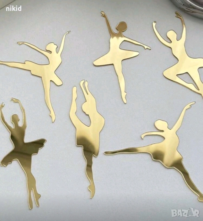 6 бр Балерина Балет пластмасови златни топери топер за торта украса декор, снимка 1