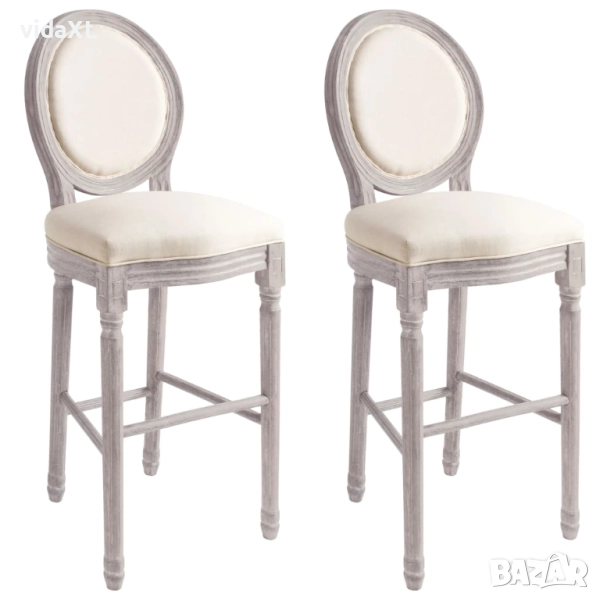 vidaXL Бар табуретки, 2 бр, бели, лен(SKU:245351), снимка 1