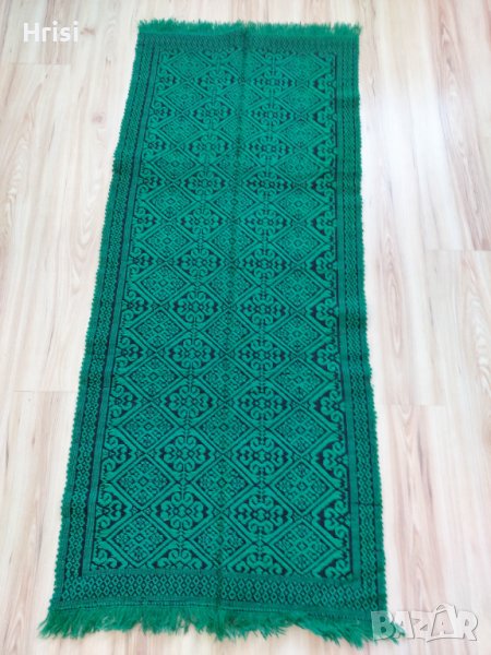 Ръчно тъкано вълнено килимче/постелка с ресни, снимка 1