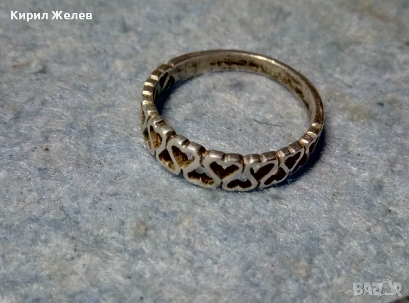 РОМАНТИЧЕН СРЕБЪРЕН ПРЪСТЕН ПРЕПЛЕТЕНИ СЪРЧИЦА СРЕБРО 900 СТАРА РЪЧНА АЖУРНА АРТ ИЗРАБОТКА 49365, снимка 1