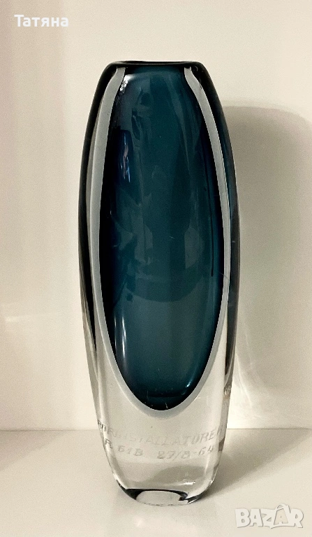 Sommerso за Коста, Ваза, художествено стъкло, VICKE LINDSTRAND,подписана.26 см, Швеция, снимка 1