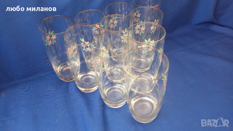 Ретро водни чаши, златни кантове, на цветя - 10 бр, снимка 1