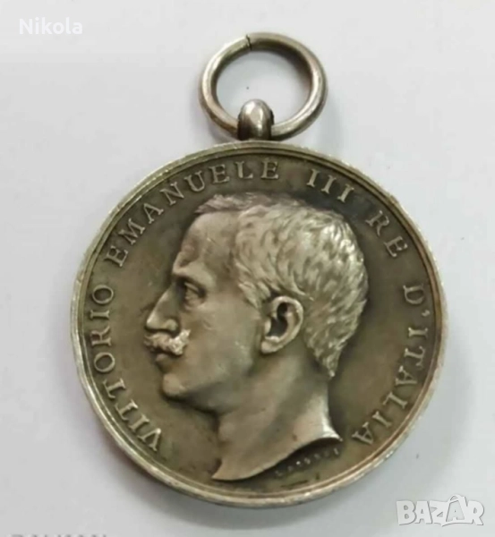 Рядък сребърен възпоменателен медал Vittorio Emanuele lll re d'Italia -1908 год., снимка 1