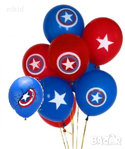 Капитан Америка Captain America Обикновен надуваем латекс латексов балон парти хелий или газ, снимка 1