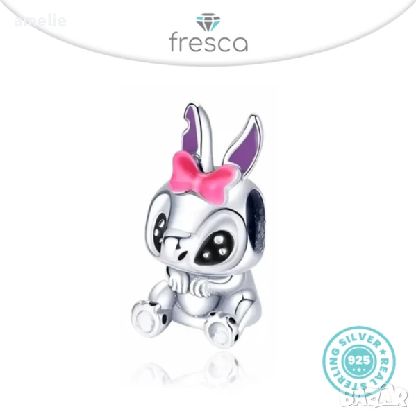 Талисман Fresca по модел тип Пандора Стич Бейби с печат 925 Pandora Disney Stitch Baby Girl, снимка 1