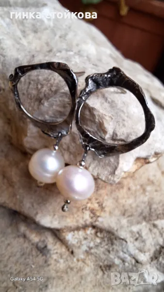 Авторски обеци от сребро 925 и естествени перли, снимка 1