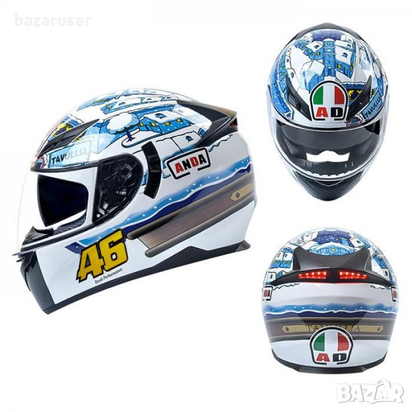 Каска за Мотор ANDA с Очила и с LED светлина 2515-Бяла/182860, снимка 1