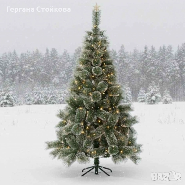 Коледна елха с бели заскрежени връхчета. С пластмасова стойка за 60 и 90см, всички останали са с мет, снимка 1