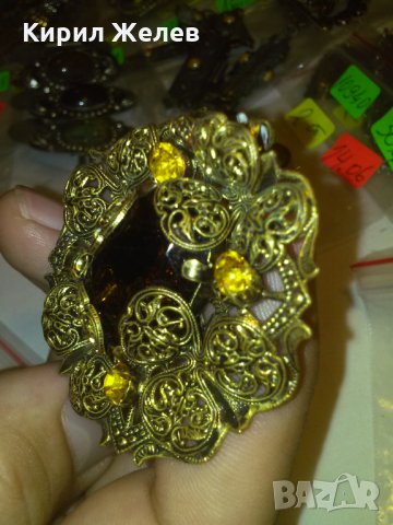 ФИЛИГРАННА 20-те ГОДИНИ БРОШКА с ЦИТРИН КАМЪНИ БРОНЗОВА 10830, снимка 11 - Антикварни и старинни предмети - 29572598