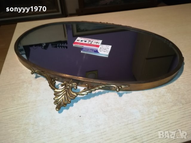 антично огледало-мед/месинг-масивно-внос швеция 55х45см, снимка 6 - Антикварни и старинни предмети - 30139515