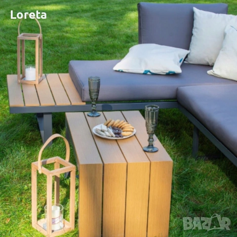 Градински комплект KANZA - модулен ъглов диван от алуминий с удобни възглавници и маса, снимка 3 - Градински мебели, декорация  - 53374194