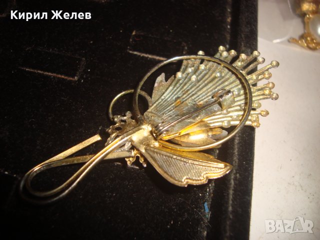 РЕТРО АРТ ДЕКО ВИНТИДЖ ПОЗЛАТЕНА ФЛОРАЛНА СТАРА БРОШКА с ФАСЕТИРАН ЦИРКОН 17559, снимка 7 - Антикварни и старинни предмети - 31230602