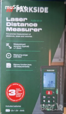 Лазерно измервателно устройство за разстояние модел PLEM 50 дълекомер Parkside 