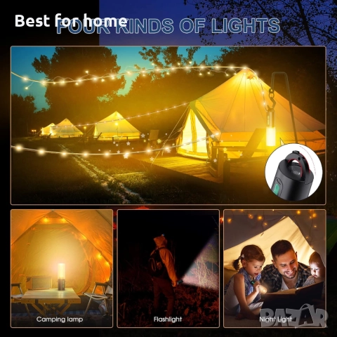Къмпинг гирлянди AUDLES, 10,1 м гирлянд с къмпинг фенери (дизайн 4 в 1), снимка 4 - Външни лампи - 51484788