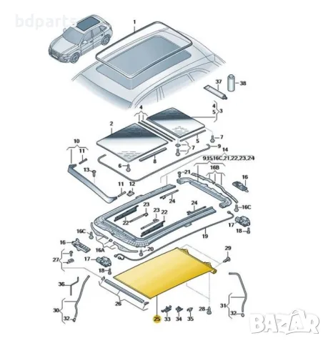 Щора за панорамен таван люк VW, Audi, Seat, Skoda, Бежов, снимка 3 - Части - 56141964