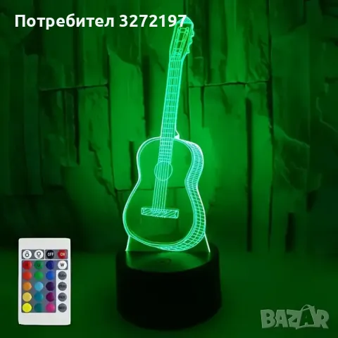 Холограмна 3D LED лампа Китара-дистанционно управление 16 цвята+други режими на управление, снимка 3 - Настолни лампи - 49516655