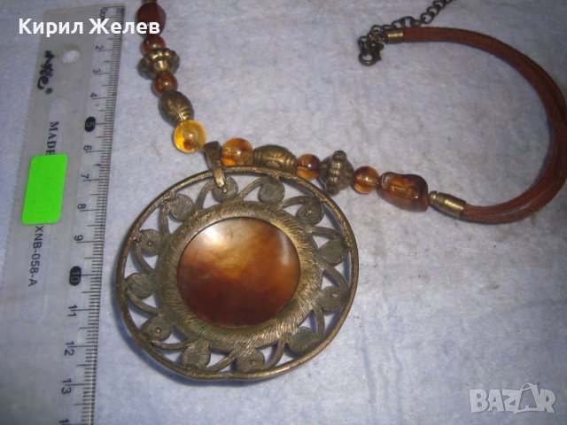 СТИЛНО ЕФЕКТНО ВИНТИДЖ КОЛИЕ МЕСИНГ и КАТАЛИН / ТОПЕН КЕХЛИБАР ХЕНД МЕЙД БИЖУ 27866, снимка 4 - Колиета, медальони, синджири - 37128448