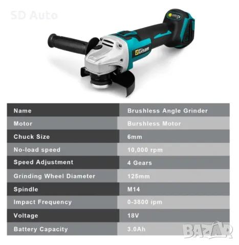 Безчетков Акумулаторен Ъглошлайф GISAM , снимка 3 - Други инструменти - 48480249