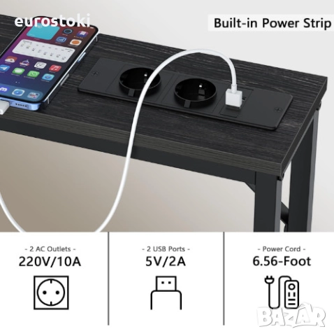 Конзолна маса VEDECASA с 2 зарядни станции, тънка конзолна маса за диван, спалня, коридор, индустриа, снимка 4 - Маси - 52777297