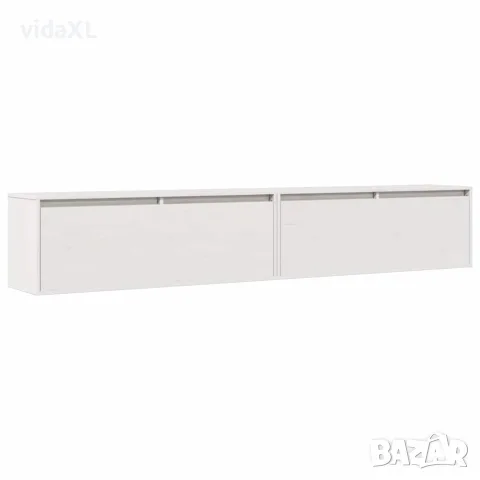 vidaXL Стенни шкафове, 2 бр, бели, 100x30x35 см, бор масив