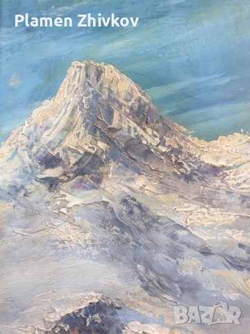 Стара българска картина Планинси пеизаж /масло / , снимка 3 - Картини - 54038259