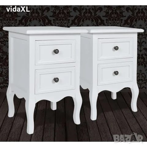 vidaXL Нощни шкафчета с 2 чекмеджета, 2 бр, МДФ, бели, снимка 4 - Етажерки - 56147683