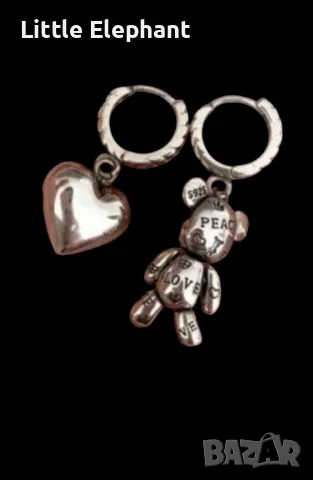 Сребърни висящи обеци мече и сърце,бранд/нови