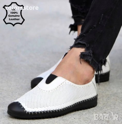 Мъжки обувки - бяло с черно ЕСТЕСТВЕНА кожа - 328, снимка 2 - Мокасини - 37783949