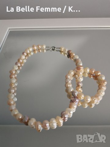 Комплект колие и гривна от големи естествени перли, снимка 4 - Бижутерийни комплекти - 38108067