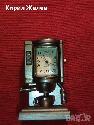 ИНТЕРЕСЕН ФИГУРАЛЕН СРЕБРИСТ КВАРЦОВ НАСТОЛЕН ДЕКОРАТИВЕН ЧАСОВНИК КАФЕ-МАШИНА 47091, снимка 11 - Колекции - 46783744