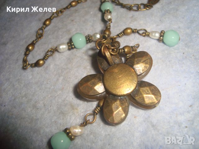 КРАСИВО ФЛОРАЛНО МАРКОВО ВИНТИДЖ АРТ БРОНЗОВО КОЛИЕ ОГЪРЛИЦА с ШЛИФОВАНИ КАМЪНИ 30159, снимка 8 - Колиета, медальони, синджири - 37851568