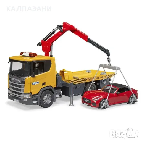 BRUDER камион Scania Super 560R с ПЛАТФОРМА, L+S Модул и роудстър Bruder 03552, снимка 2 - Коли, камиони, мотори, писти - 48977517