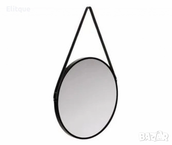 Елегантно кръгло огледало с черна рамка и кожена каишка, снимка 3 - Други стоки за дома - 52743884