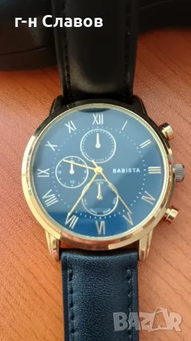 Мъжки ръчен испански Basista! Златиста каса 40мм*Нова батерия! Кожена каишка*