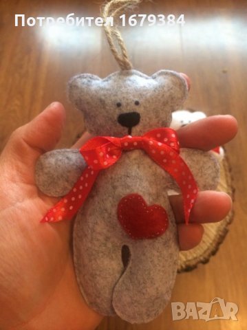 Коледна декорация мече / Коледни играчки мече за елха от филц ръчна изработка , снимка 2 - Декорация за дома - 34406094