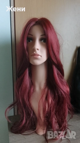  Дълга лейс фронт перука наситено бордо