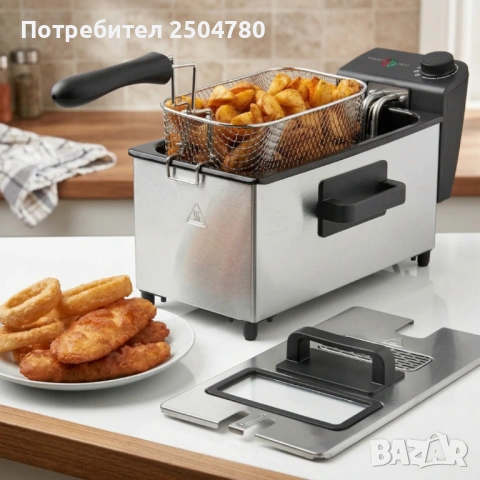 Електрически фритюрник Cheffinger CF-EDP3.0 3L, 2000W, неръждаема стомана, регулируема температура, , снимка 2 - Фритюрници - 54049217