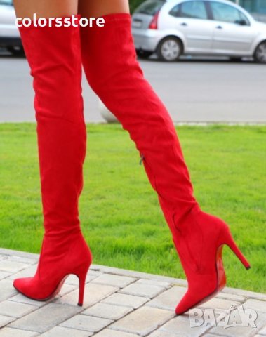 Ботуши на ток - червен велур - B509