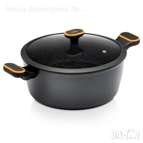 Гранитна тенджера с незалепващо покритие и стъклен капак – 28 см, 6 л, подходяща за всички видове 