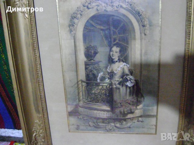 Стара френска уникална  картина Придворна дама  Стил Art Nouveau Барок , снимка 4 - Антикварни и старинни предмети - 44228146